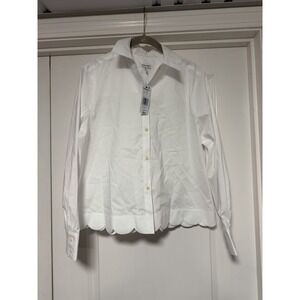 Foxcroft, Scarlett Scallop Hem Long Sleeve Matte Saleen Button Up Shirt, Size M